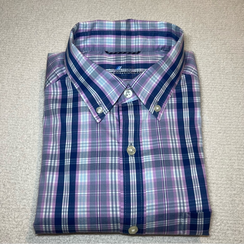 Vineyard Vines Men’s Performance Blue and Pink Plaid Shirt Gingham Size S